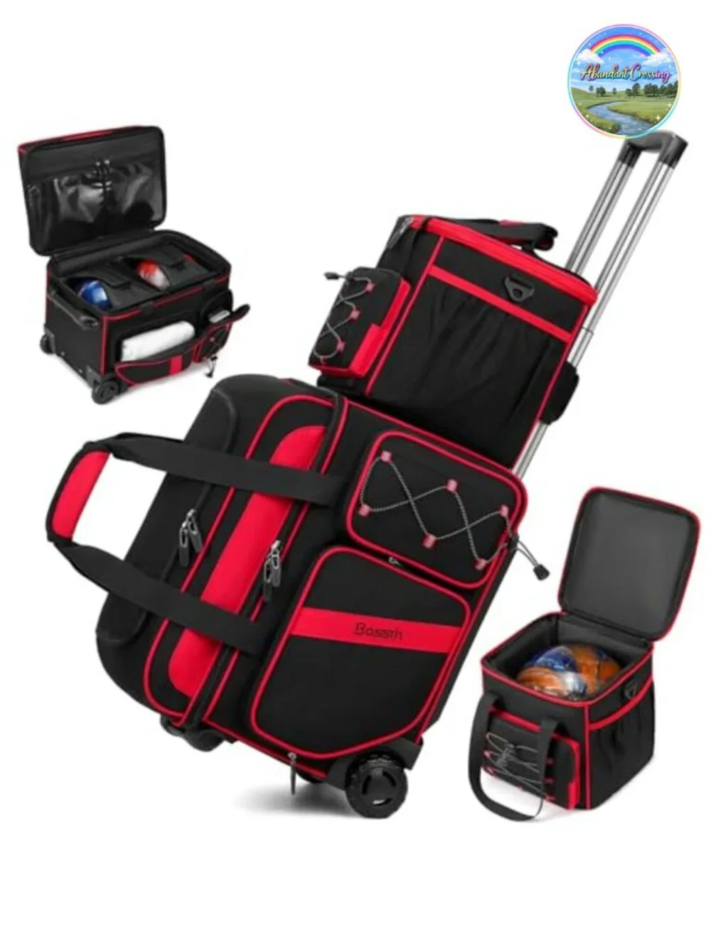 3 Ball Bowling Roller Bag with Wheels - 2 Ball Tote Plus Add-on, Oxford Fabric